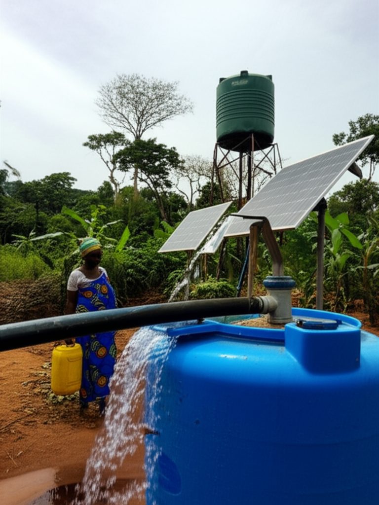 Solar-powered borehole pumping clean water